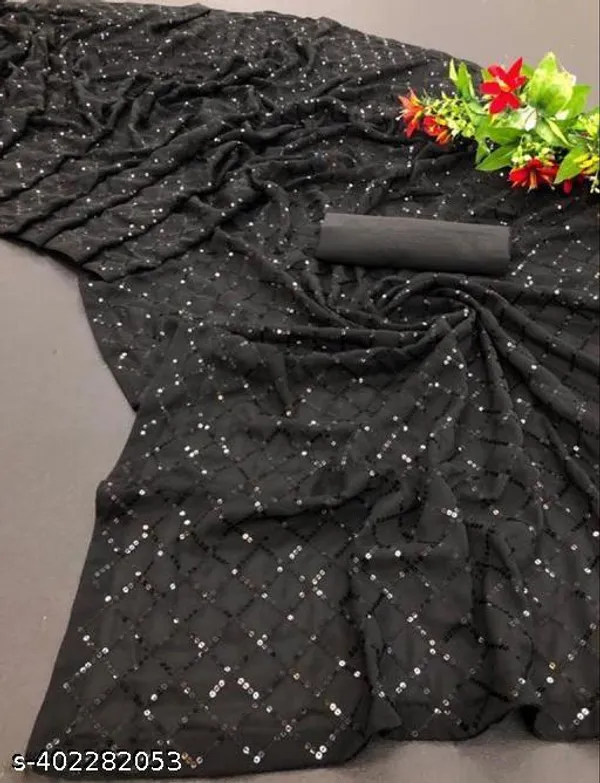 Designer_Wine_Partywear_Saree_With_White_Sequin_Flowers