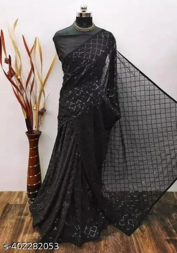 Designer_Wine_Partywear_Saree_With_White_Sequin_Flowers