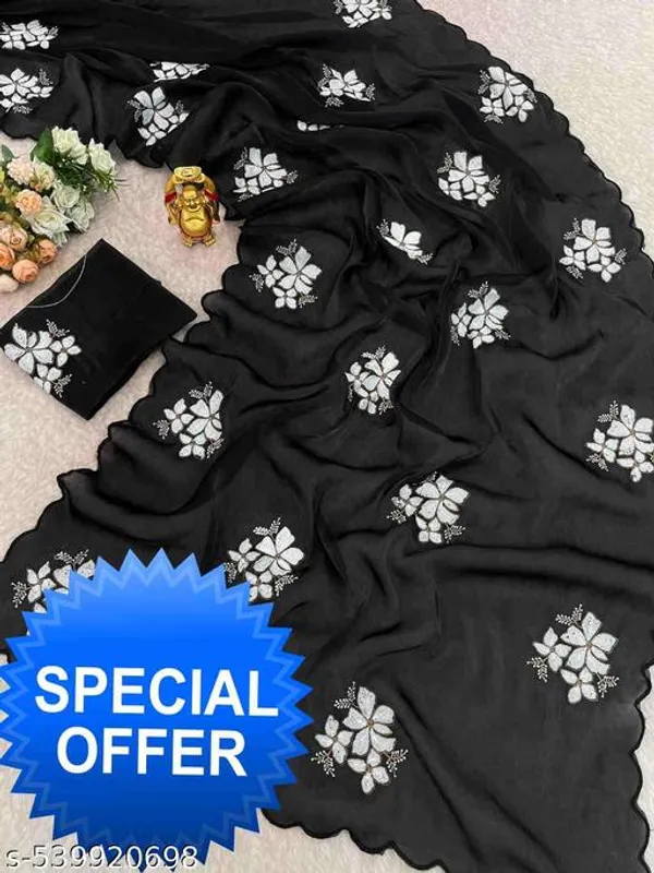 Designer_Green_Partywear_Saree_With_White_Sequin_Flowers