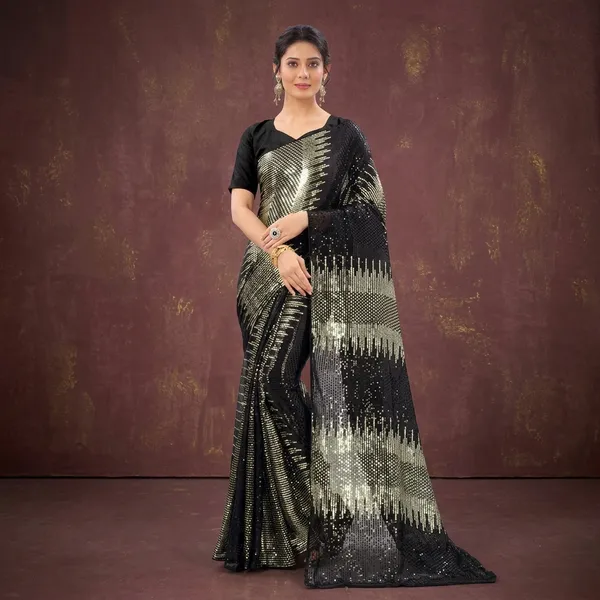 Designer_Grey_Partywear_Saree_With_White_Sequin_Flowers