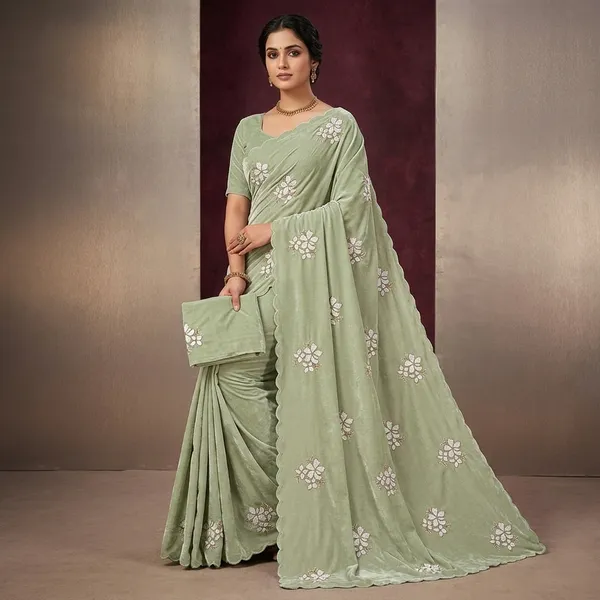 Designer_Rani_Partywear_Saree_With_White_Sequin_Flowers