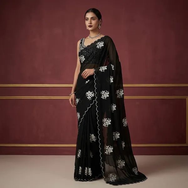 Designer_Green_Partywear_Saree_With_White_Sequin_Flowers