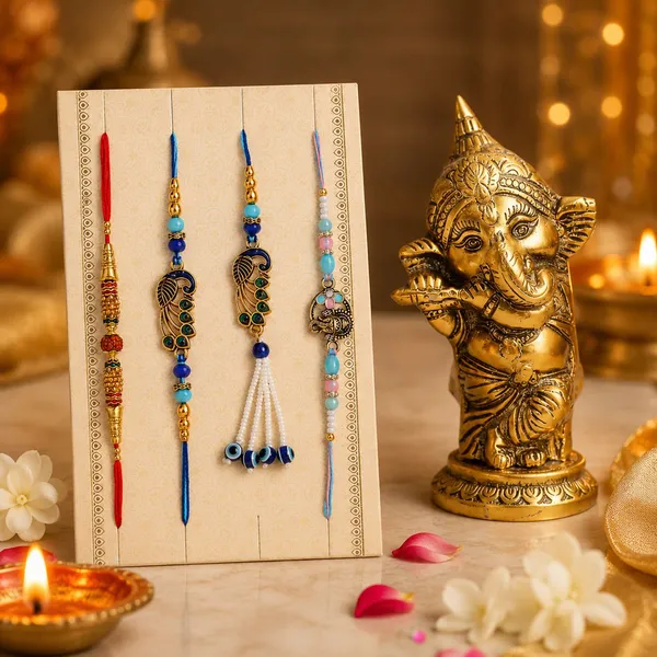 Chhariya_Crafts_Bhaiya_Bhabhi_Bhaiya_Bhabhi_Rakhi_Combo_Gift_Set_Assorted,_Gold_Finish,_Kundan,_Mauli_Thread,_Plastic_(PVC),_Pearl,_Zardosi_Showpiece,_Rakhi,_Chawal_Roli_Pack__Set_(4_Rakhi,1_Metal_Ganes,Roli_Chawal)
