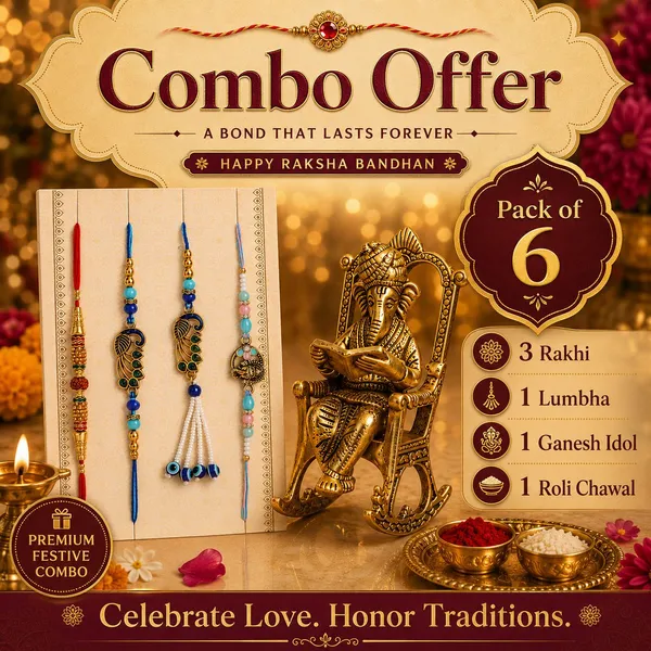 Chhariya_Crafts_Bhaiya_Bhabhi_Bhaiya_Bhabhi_Rakhi_Combo_Gift_Set_1_Metal_Lord_Ganesha_Reading_Ramayana_on_Chair,_Chawal_Roli_Pack,_1_Designer_Lumba_Rakhi_For_Bhabhi,_1_Designer_Rakhi_For_Bhaiya_Brother,_2_Extra_Rakhi_)_Gold_Finish,_Assorted,_Plastic_(PVC),_Pearl,_Kundan_Rakhi,_Showpiece,_Chawal_Roli_Pack__Set_(1_Metal_Ganesh_Idol_Sitting_On_Chair,_Chawal_Roli_Pack,_1_Designer_Lumba_Rakhi_For_Bhabhi,_1_Designer_Rakhi_For_Bhaiya_Brother,_2_Extra_Rakhi_))