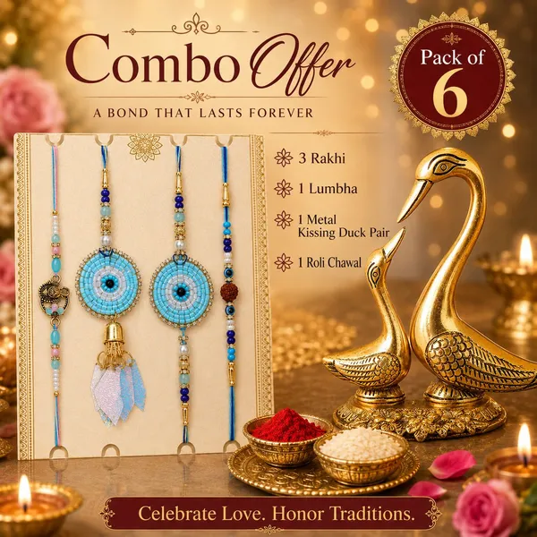 Chhariya_Crafts_Bhaiya_Bhabhi_Bhaiya_Bhabhi_Rakhi_Combo_Gift_Set_Assorted,_Gold_Finish,_Mauli_Thread,_Plastic_(PVC),_Pearl_Rakhi__Set_(1_Metal_Kissing_Duck_Showpices,_Chawal_Roli_Pack,_1_Designer_Lumba_Rakhi_For_Bhabhi,_1_Designer_Rakhi_For_Bhaiya_Brother,_2_Extra_Rakhi_))