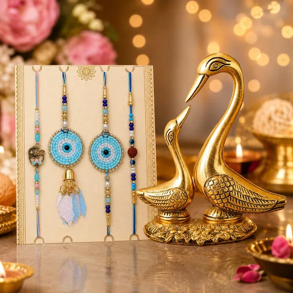 Chhariya_Crafts_Bhaiya_Bhabhi_Bhaiya_Bhabhi_Rakhi_Combo_Gift_Set_Assorted,_Gold_Finish,_Mauli_Thread,_Plastic_(PVC),_Pearl_Rakhi__Set_(1_Metal_Kissing_Duck_Showpices,_Chawal_Roli_Pack,_1_Designer_Lumba_Rakhi_For_Bhabhi,_1_Designer_Rakhi_For_Bhaiya_Brother,_2_Extra_Rakhi_))