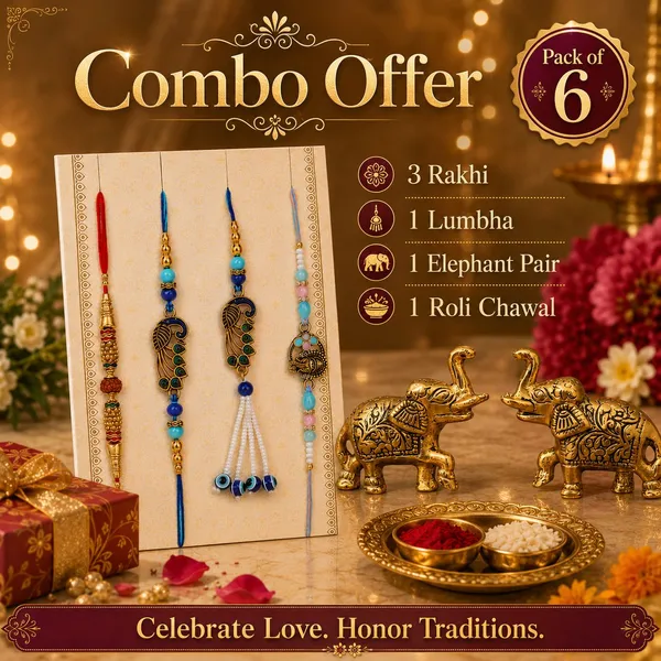 Chhariya_Crafts_Bhaiya_Bhabhi_Bhaiya_Bhabhi_Rakhi_Combo_Gift_Set_Assorted,_Gold_Finish,_Plastic_(PVC),_Kundan,_Pearl_Rakhi,_Showpiece,_Chawal_Roli_Pack__Set_(1_Metal_Elephant_Pair_Showpieces_For_Gift,_Chawal_Roli_Pack,_1_Designer_Lumba_Rakhi_For_Bhabhi,_1_Designer_Rakhi_For_Bhaiya_Brother,_2_Extra_Rakhi_))