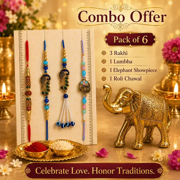 Chhariya_Crafts_Bhaiya_Bhabhi_Bhaiya_Bhabhi_Rakhi_Combo_Gift_Set_Gold_Finish,_Assorted,_Kundan,_Plastic_(PVC),_Pearl,_Zardosi_Rakhi,_Showpiece,_Chawal_Roli_Pack__Set_(1_Metal_Elephant_Showpieces_GIft,_Chawal_Roli_Pack,_1_Designer_Lumba_Rakhi_For_Bhabhi,_1_Designer_Rakhi_For_Bhaiya_Brother,_2_Extra_Rakhi_))