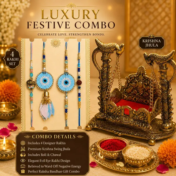 Chhariya_Crafts_Bhaiya_Bhabhi_Bhaiya_Bhabhi_Rakhi_Combo_Gift_Set_Assorted,_Gold_Finish,_Jute,_Pearl,_Plastic_(PVC),_Zardosi_Rakhi,_Showpiece,_Chawal_Roli_Pack__Set_(1_Metal_Krishna_Jhula_For_Janmashtami,_Chawal_Roli_Pack,_1_Designer_Lumba_Rakhi_For_Bhabhi,_1_Designer_Rakhi_For_Bhaiya_Brother,_2_Extra_Rakhi_))