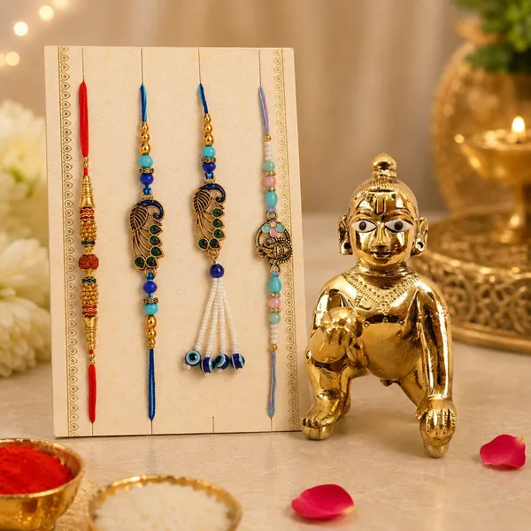 Chhariya_Crafts_Bhaiya_Bhabhi_Bhaiya_Bhabhi_Rakhi_Combo_Gift_Set_Assorted,_Gold_Finish,_Kundan,_Mauli_Thread,_Pearl,_Zardosi_Rakhi,_Chawal_Roli_Pack,_Showpiece,_Lumba__Set_(1_Metal_Krishna_Idol_Plying_With_Flute,_Chawal_Roli_Pack,_1_Designer_Lumba_Rakhi_For_Bhabhi,_1_Designer_Rakhi_For_Bhaiya_Brother,_2_Extra_Rakhi)