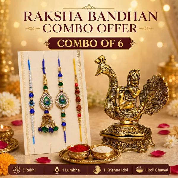 Chhariya_Crafts_Bhaiya_Bhabhi_Bhaiya_Bhabhi_Rakhi_Combo_Gift_Set_1_Assorted,_Gold_Finish,_Kundan,_Pearl,_Zardosi_Rakhi,_Showpiece,_Lumba,_Chawal_Roli_Pack__Set_(1_Metal_Krishna_Sitting_On_Peacock,_Chawal_Roli_Pack,_1_Designer_Lumba_Rakhi_For_Bhabhi,_1_Designer_Rakhi_For_Bhaiya_Brother,_2_Extra_Rakhi)