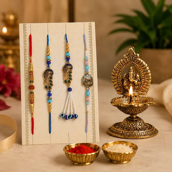 Chhariya_Crafts_Bhaiya_Bhabhi_Bhaiya_Bhabhi_Rakhi_Combo_Gift_Set_Assorted,_Gold_Finish,_Kundan,_Pearl,_Plastic_(PVC)_Rakhi,_Showpiece,_Chawal_Roli_Pack,_Diya__Set_(1_Metal_Ganesh_5_Face_Diya,_Chawal_Roli_Pack,_1_Designer_Lumba_Rakhi_For_Bhabhi,_1_Designer_Rakhi_For_Bhaiya_Brother,_2_Extra_Rakhi)