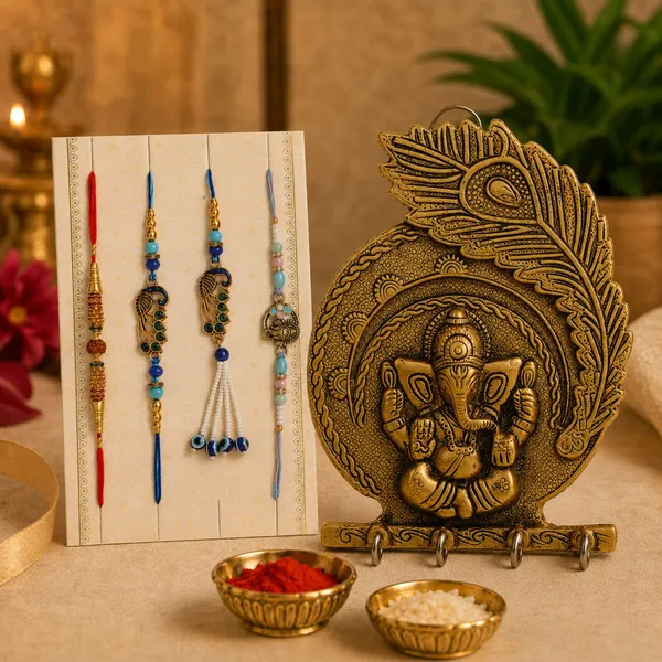 Chhariya_Crafts_Bhaiya_Bhabhi_Bhaiya_Bhabhi_Rakhi_Combo_Gift_Set_Assorted,_Gold_Finish,_Plastic_(PVC),_Pearl_Rakhi,_Showpiece,_Chawal_Roli_Pack__Set_(1_Metal_Ganesh_Keyholder,_Chawal_Roli_Pack,_1_Designer_Lumba_Rakhi_For_Bhabhi,_1_Designer_Rakhi_For_Bhaiya_Brother,_2_Extra_Rakhi)