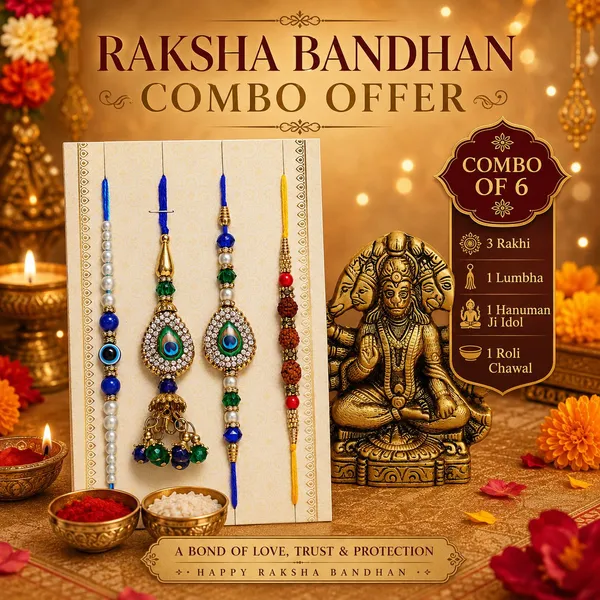 Chhariya_Crafts_Bhaiya_Bhabhi_Bhaiya_Bhabhi_Rakhi_Combo_Gift_Set_Assorted,_Gold_Finish,_Pearl,_Plastic_(PVC)_Rakhi,_Showpiece,_Chawal_Roli_Pack__Set_(4_Rakhi,Roli_Chawal,1_Metal_Panchmukhi_Hanuman_ji_Murti)