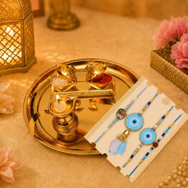 Chhariya_Crafts_Bhaiya_Bhabhi_Rakhi_Combo_Set_1_Pooja_Thali,_Chawal_Roli_Pack,_1_Designer_Lumba,_3_Rakhi_Assorted,_Gold,_Gold_Finish,_Jute,_Kundan,_Mauli_Thread,_Pearl,_Yarn_Thali,_Rakhi,_Showpiece,_Chawal_Roli_Pack__Set_(1_Thali,_1_Kumkum_box,_1_Diya,_Chawal_Roli_Pack,_1_Designer_Lumba,_3_Rakhi)