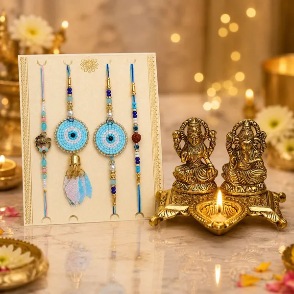 Chhariya_Crafts_Bhaiya_Bhabhi_Rakhi_Combo_Set_1_Laxmi_Ganesh,_Chawal_Roli_Pack,_1_Designer_Lumba,_3_Rakhi_Assorted,_Gold,_Gold_Finish,_Jute,_Kundan,_Mauli_Thread,_Pearl,_Zardosi_Rakhi,_Showpiece,_Diya,_Chawal_Roli_Pack__Set_(1_Laxmi_Ganesh_Diya,Chawal_Roli_Pack,_1_Designer_Lumba,_3_Rakhi)