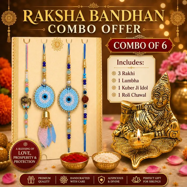 Chhariya_Crafts_Bhaiya_Bhabhi_Rakhi_Combo_Set_1_Kuber_Deepam,_Chawal_Roli_Pack,_1_Designer_Lumba,_3_Rakhi_Assorted,_Gold,_Gold_Finish,_Jute,_Kundan,_Mauli_Thread,_Pearl,_Yarn_Rakhi,_Chawal_Roli_Pack,_Showpiece__Set_(1_Kuber_Deepam,Chawal_Roli_Pack,_1_Designer_Lumba,_3_Rakhi)