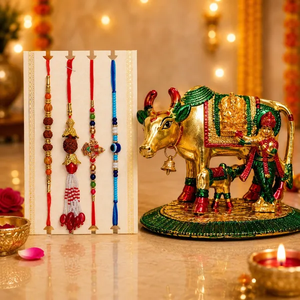 Chhariya_Crafts_Bhaiya_Bhabhi_Rakhi_Combo_Set_1_Cow_With_Calf,_Chawal_Roli_Pack,_1_Designer_Lumba,_3_Rakhi_Assorted,_Gold,_Gold_Finish,_Jute,_Kundan,_Mauli_Thread,_Pearl,_Yarn_Rakhi,_Showpiece,_Chawal_Roli_Pack,_Lumba__Set_(1_Cow_With_Calf_And_Krishna,Chawal_Roli_Pack,_1_Designer_Lumba,_3_Rakhi)