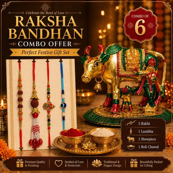 Chhariya_Crafts_Bhaiya_Bhabhi_Rakhi_Combo_Set_1_Cow_With_Calf,_Chawal_Roli_Pack,_1_Designer_Lumba,_3_Rakhi_Assorted,_Gold,_Gold_Finish,_Jute,_Kundan,_Mauli_Thread,_Pearl,_Yarn_Rakhi,_Showpiece,_Chawal_Roli_Pack,_Lumba__Set_(1_Cow_With_Calf_And_Krishna,Chawal_Roli_Pack,_1_Designer_Lumba,_3_Rakhi)