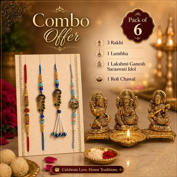 Chhariya_Crafts_Bhaiya_Bhabhi_Rakhi_Combo_Set_1_L_G_S_Idol,_Chawal_Roli_Pack,_1_Designer_Lumba,_3_Rakhi_Assorted,_Gold,_Gold_Finish,_Jute,_Kundan,_Mauli_Thread,_Pearl,_Yarn_Rakhi,_Chawal_Roli_Pack,_Showpiece__Set_(1_Laxmi_Ganesh_Saraswati,_Chawal_Roli_Pack,_1_Designer_Lumba,_3_Rakhi)