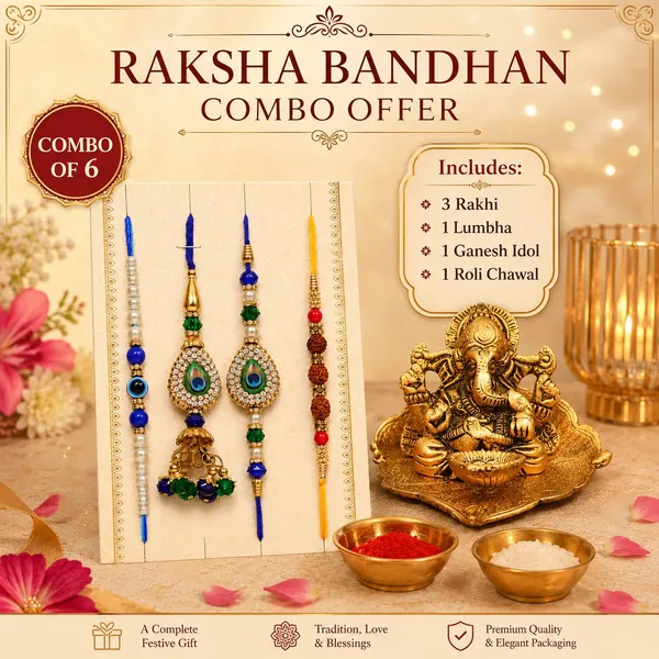 Chhariya_Crafts_Bhaiya_Bhabhi_Rakhi_Combo_Set_1_Ganesh,_Chawal_Roli_Pack,_1_Designer_Lumba,_3_Rakhi_Assorted,_Gold,_Gold_Finish,_Jute,_Kundan,_Mauli_Thread,_Pearl,_Yarn_Rakhi,_Chawal_Roli_Pack,_Showpiece__Set_(1_Ganesh,_1_Chawal_Roli_Pack,_1_Designer_Lumba,_3_Rakhi)