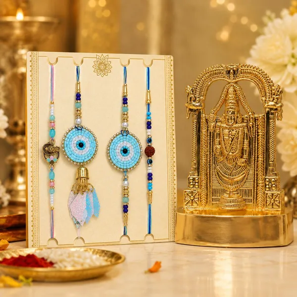 Chhariya_Crafts_Bhaiya_Bhabhi_Rakhi_Combo_Set_1_Tirupati,_Chawal_Roli_Pack,_1_Designer_Lumba,_3_Rakhi_Gold,_Gold_Finish,_Jute,_Kundan,_Mauli_Thread,_Pearl,_Yarn_Rakhi,_Chawal_Roli_Pack,_Showpiece__Set_(1_Tirupati,_1_Chawal_Roli_Pack,_1_Designer_Lumba,_3_Rakhi)
