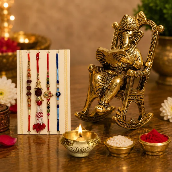 Chhariya_Crafts_Bhaiya_Bhabhi_Rakhi_Combo_Set_1_Ganesh,_1_Diya,_Chawal_Roli_Pack,_1_Designer_Lumba,_3_Rakhi_Assorted_Rakhi,_Chawal_Roli_Pack,_Showpiece__Set_(1_Ganesh,_1_Diya,_1_Chawal_Roli_Pack,_1_Designer_Lumba,_3_Rakhi)