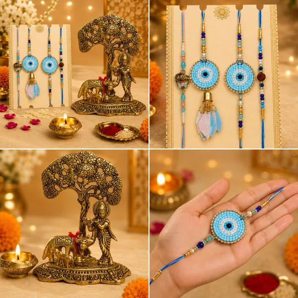 Chhariya_Crafts_Bhaiya_Bhabhi_Rakhi_Combo_Set_1_Krishna,_1_Diya,_Chawal_Roli_Pack,_1_Designer_Lumba,_3_Rakhi_Assorted,_Gold,_Gold_Finish,_Jute,_Kundan,_Mauli_Thread,_Pearl,_Yarn_Rakhi,_Chawal_Roli_Pack,_Showpiece__Set_(1_Krishna,_1_Diya,_1_Chawal_Roli_Pack,_1_Designer_Lumba,_3_Rakhi)