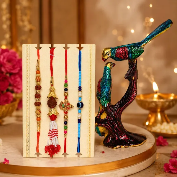 Chhariya_Crafts_Bhaiya_Bhabhi_Rakhi_Combo_Set_1_Kissing_Bird,_Chawal_Roli_Pack,_1_Designer_Lumba,_3_Rakhi_Assorted,_Gold,_Gold_Finish,_Jute,_Kundan,_Mauli_Thread,_Pearl,_Yarn_Rakhi,_Chawal_Roli_Pack,_Showpiece__Set_(1_Kissing_Bird,_1_Chawal_Roli_Pack,_1_Designer_Lumba,_3_Rakhi)