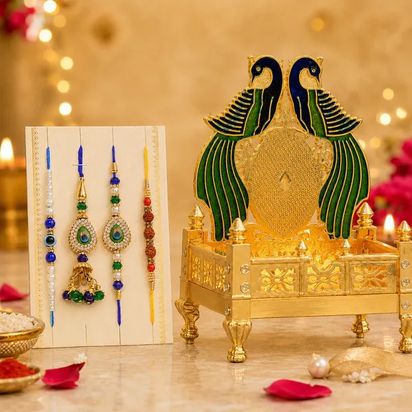 Chhariya_Crafts_Bhaiya_Bhabhi_Rakhi_Combo_Set_1_Sighasan,_Chawal_Roli_Pack,_1_Designer_Lumba,_3_Rakhi_Assorted,_Gold,_Gold_Finish,_Jute,_Kundan,_Mauli_Thread,_Pearl,_Yarn_Rakhi,_Chawal_Roli_Pack,_Showpiece__Set_(1_Sighasan,_1_Chawal_Roli_Pack,_1_Designer_Lumba,_3_Rakhi)