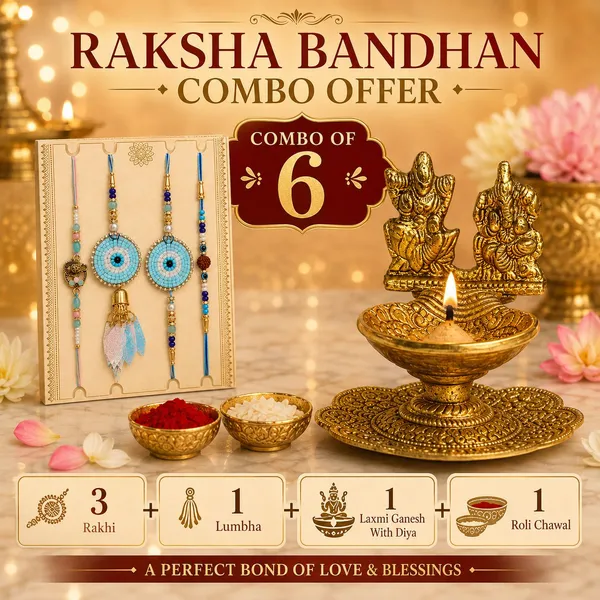 Chhariya_Crafts_Bhaiya_Bhabhi_Rakhi_Combo_Set_1_Laxmi_Ganesh_Diya,_Chawal_Roli_Pack,_1_Designer_Lumba,_3_Rakhi_Assorted,_Gold,_Gold_Finish,_Jute,_Kundan,_Mauli_Thread,_Pearl,_Yarn_Rakhi,_Chawal_Roli_Pack,_Showpiece,_Diya__Set_(1_Laxmi_Ganesh_Diya,_1_Chawal_Roli_Pack,_1_Designer_Lumba,_3_Rakhi)