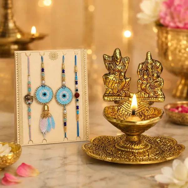 Chhariya_Crafts_Bhaiya_Bhabhi_Rakhi_Combo_Set_1_Laxmi_Ganesh_Diya,_Chawal_Roli_Pack,_1_Designer_Lumba,_3_Rakhi_Assorted,_Gold,_Gold_Finish,_Jute,_Kundan,_Mauli_Thread,_Pearl,_Yarn_Rakhi,_Chawal_Roli_Pack,_Showpiece,_Diya__Set_(1_Laxmi_Ganesh_Diya,_1_Chawal_Roli_Pack,_1_Designer_Lumba,_3_Rakhi)