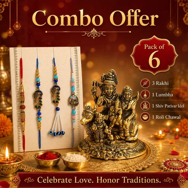 Chhariya_Crafts_Bhaiya_Bhabhi_Rakhi_Combo_Set_1_Shivparivar,_Chawal_Roli_Pack,_1_Designer_Lumba,_3_Rakhi_Assorted,_Gold,_Gold_Finish,_Jute,_Kundan,_Mauli_Thread,_Pearl,_Yarn_Rakhi,_Chawal_Roli_Pack,_Showpiece__Set_(1_Shivparivar,_1_Chawal_Roli_Pack,_1_Designer_Lumba,_3_Rakhi)