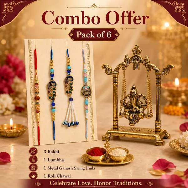 Chhariya_Crafts_Bhaiya_Bhabhi_Rakhi_Combo_Set_1_Ganesh_Jhula,_Chawal_Roli_Pack,_1_Designer_Lumba,_3_Rakhi_Assorted,_Gold,_Gold_Finish,_Jute,_Kundan,_Mauli_Thread,_Pearl,_Yarn_Rakhi,_Chawal_Roli_Pack,_Showpiece__Set_(1_Ganesh_Jhula,_1_Chawal_Roli_Pack,_1_Designer_Lumba,_3_Rakhi)