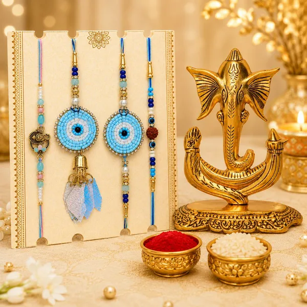 Chhariya_Crafts_Bhaiya_Bhabhi_Rakhi_Combo_Set_1_Tirusul_Ganesh,_Chawal_Roli_Pack,_1_Designer_Lumba,_3_Rakhi_Assorted,_Gold,_Gold_Finish,_Jute,_Kundan,_Mauli_Thread,_Pearl,_Zardosi_Rakhi,_Showpiece,_Diya__Set_(1_Tirusul_Ganesh,_Chawal_Roli_Pack,_1_Designer_Lumba,_3_Rakhi)