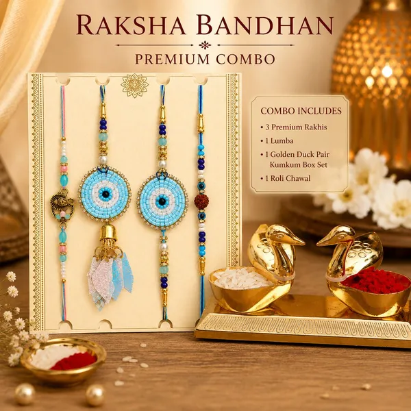 Chhariya_Crafts_Bhaiya_Bhabhi_Rakhi_Combo_Set_1_Kissing_Duck,_Chawal_Roli_Pack,_1_Designer_Lumba,_3_Rakhi_Assorted,_Gold,_Gold_Finish,_Jute,_Kundan,_Mauli_Thread,_Pearl,_Zardosi_Rakhi,_Showpiece,_Chawal_Roli_Pack__Set_(1_Kissing_Duck,_Chawal_Roli_Pack,_1_Designer_Lumba,_3_Rakhi)