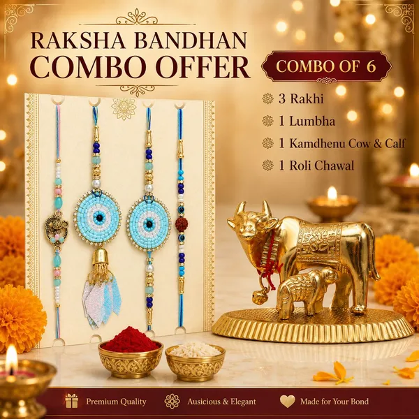 Chhariya_Crafts_Bhaiya_Bhabhi_Rakhi_Combo_Set_1_Kamdhenu_Cow,_Chawal_Roli_Pack,_1_Designer_Lumba,_3_Rakhi_Assorted,_Gold,_Gold_Finish,_Jute,_Kundan,_Mauli_Thread,_Pearl,_Zardosi_Rakhi,_Showpiece,_Diya__Set_(1_Kamdhenu_Cow,_Chawal_Roli_Pack,_1_Designer_Lumba,_3_Rakhi)