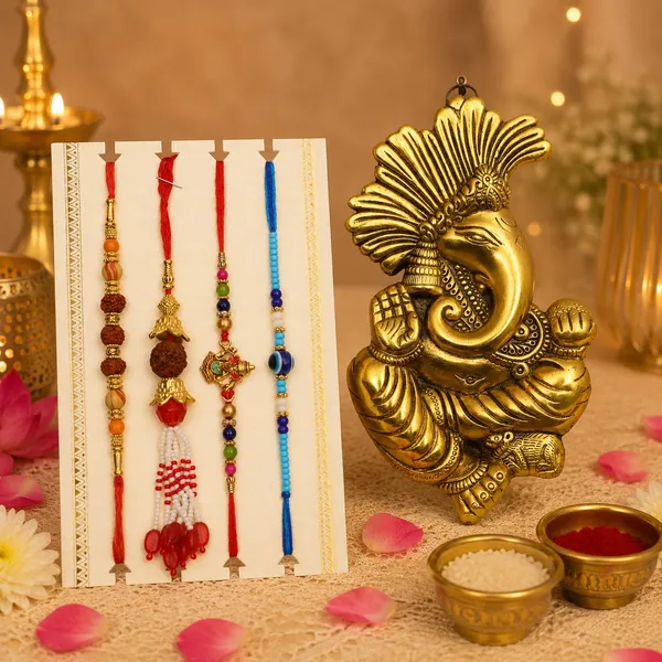 Chhariya_Crafts_Bhaiya_Bhabhi_Rakhi_Combo_Set_1_Ganesh_Sitting,_Chawal_Roli_Pack,_1_Designer_Lumba,_3_Rakhi_Assorted,_Gold,_Gold_Finish,_Jute,_Kundan,_Mauli_Thread,_Pearl,_Zardosi_Rakhi,_Showpiece,_Diya,_Lumba__Set_(1_Ganesh_Sitting,_Chawal_Roli_Pack,_1_Designer_Lumba,_3_Rakhi)
