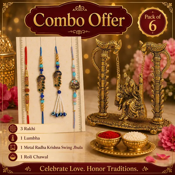 Chhariya_Crafts_Bhaiya_Bhabhi_Rakhi_Combo_Set_1_Radha_Krishna,_Chawal_Roli_Pack,_1_Designer_Lumba,_3_Rakhi_Assorted,_Gold,_Gold_Finish,_Jute,_Kundan,_Mauli_Thread,_Pearl,_Zardosi_Rakhi,_Showpiece,_Chawal_Roli_Pack__Set_(1_Radha_Krishna_Jhula,_Chawal_Roli_Pack,_1_Designer_Lumba,_3_Rakhi)