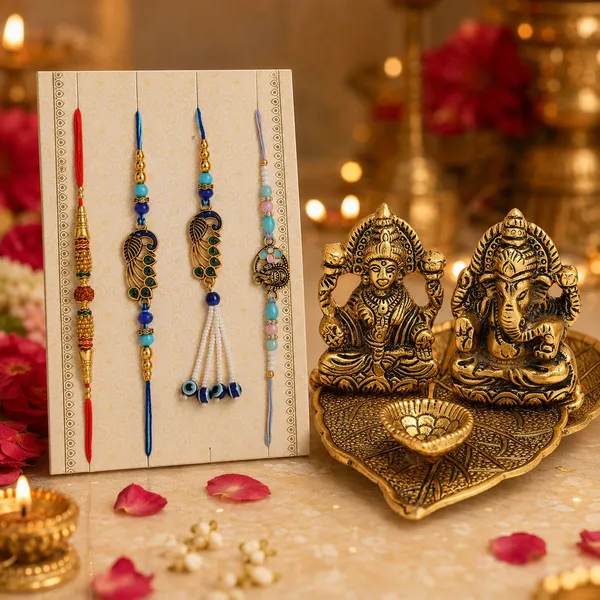 Chhariya_Crafts_Bhaiya_Bhabhi_Rakhi_Combo_Set_1_Laxmi_Ganesha_,_Chawal_Roli_Pack,_1_Designer_Lumba,_3_Rakhi_Assorted,_Gold,_Gold_Finish,_Jute,_Kundan,_Mauli_Thread,_Pearl,_Zardosi_Rakhi,_Showpiece,_Diya,_Chawal_Roli_Pack__Set_(1_Laxmi_Ganesh_On_Leaf,_Chawal_Roli_Pack,_1_Designer_Lumba,_3_Rakhi)