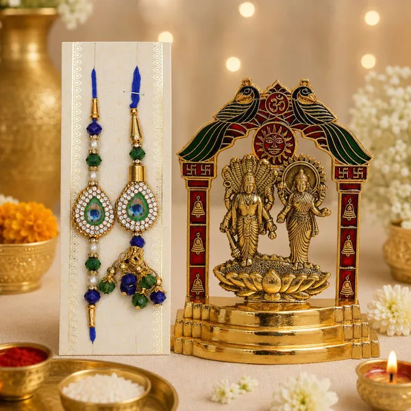 Chhariya_Crafts_Bhaiya_Bhabhi_Bhaiya_Bhabhi_Rakhi_Combo_Gift_Set_Assorted,_Gold,_Gold_Finish,_Jute,_Kundan,_Mauli_Thread,_Pearl,_Yarn_Rakhi,_Chawal_Roli_Pack,_Showpiece__Set_(1_Laxmi_Narayan_Idol,_1_Chawal_Roli_Pack,_1_Designer_Lumba,_1_Designer_Rakhi)