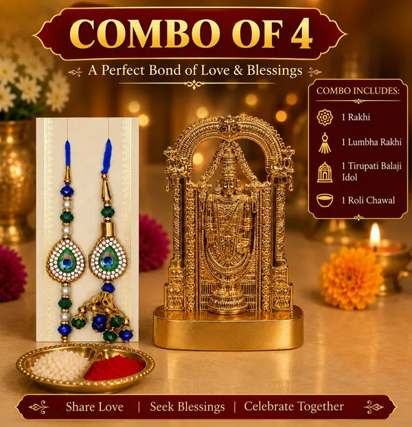 Chhariya_Crafts_Bhaiya_Bhabhi_Bhaiya_Bhabhi_Rakhi_Combo_Gift_Set_Assorted,_Gold,_Gold_Finish,_Jute,_Kundan,_Mauli_Thread,_Pearl,_Yarn_Rakhi,_Chawal_Roli_Pack,_Showpiece__Set_(1_Tirupati_Balaji_Idol,_1_Chawal_Roli_Pack,_1_Designer_Lumba,_1_Designer_Rakhi)