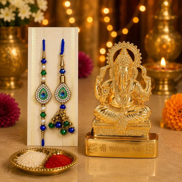 Chhariya_Crafts_Bhaiya_Bhabhi_Bhaiya_Bhabhi_Rakhi_Combo_Gift_Set_Assorted,_Gold,_Gold_Finish,_Jute,_Kundan,_Mauli_Thread,_Pearl,_Yarn_Rakhi,_Chawal_Roli_Pack,_Showpiece,_Lumba__Set_(1_Ganesha_Murti,_1_Chawal_Roli_Pack,_1_Designer_Lumba,_1_Designer_Rakhi)