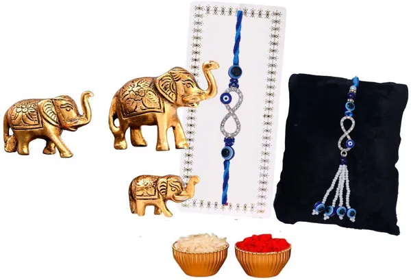 Chhariya_Crafts_Bhaiya_Bhabhi_Bhaiya_Bhabhi_Rakhi_Combo_Gift_Set_Assorted,_Gold,_Gold_Finish,_Jute,_Kundan,_Mauli_Thread,_Pearl,_Yarn_Rakhi,_Chawal_Roli_Pack,_Showpiece__Set_(1_Elephant_Set,_1_Chawal_Roli_Pack,_1_Designer_Lumba,_1_Designer_Rakhi)