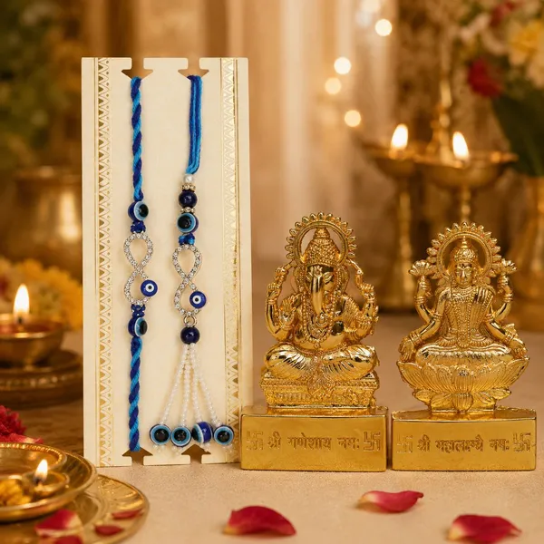 Chhariya_Crafts_Bhaiya_Bhabhi_Bhaiya_Bhabhi_Rakhi_Combo_Gift_Set_Assorted,_Gold,_Gold_Finish,_Jute,_Kundan,_Mauli_Thread,_Pearl,_Yarn_Rakhi,_Chawal_Roli_Pack,_Showpiece__Set_(1_Laxmi_Ganesh_Idol,_1_Chawal_Roli_Pack,_1_Designer_Lumba,_1_Designer_Rakhi)