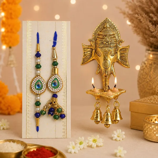 Chhariya_Crafts_Bhaiya_Bhabhi_Bhaiya_Bhabhi_Rakhi_Combo_Gift_Set_Assorted,_Gold,_Gold_Finish,_Jute,_Kundan,_Mauli_Thread,_Pearl,_Yarn_Rakhi,_Chawal_Roli_Pack,_Showpiece__Set_(1_Ganesh_Idol,_1_Chawal_Roli_Pack,_1_Designer_Lumba,_1_Designer_Rakhi)