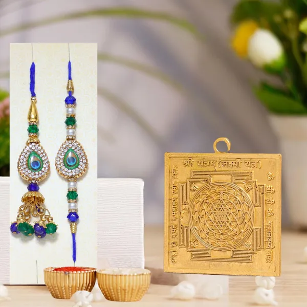 Chhariya_Crafts_Bhaiya_Bhabhi_Bhaiya_Bhabhi_Rakhi_Combo_Gift_Set_Assorted,_Gold,_Gold_Finish,_Jute,_Kundan,_Mauli_Thread,_Pearl,_Yarn_Rakhi,_Chawal_Roli_Pack,_Showpiece__Set_(1_Laxmi_Yantra,_1_Chawal_Roli_Pack,_1_Designer_Lumba,_1_Designer_Rakhi)