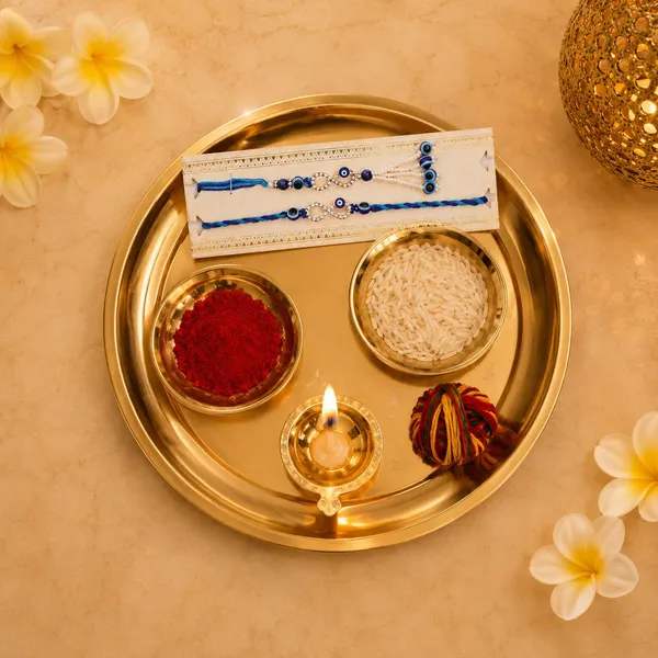 Chhariya_Crafts_Bhaiya_Bhabhi_Bhaiya_Bhabhi_Rakhi_Combo_Gift_Set_Assorted,_Gold,_Gold_Finish,_Jute,_Kundan,_Mauli_Thread,_Pearl,_Yarn_Rakhi,_Chawal_Roli_Pack,_Showpiece__Set_(1_Pooja_Thali_Set,_1_Chawal_Roli_Pack,_1_Designer_Lumba,_1_Designer_Rakhi)