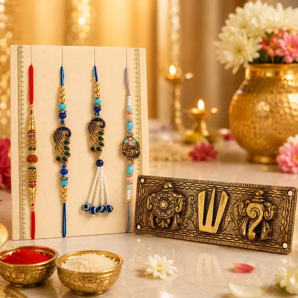 Chhariya_Crafts_Bhaiya_Bhabhi_Bhaiya_Bhabhi_Rakhi_Combo_Gift_Set_Assorted,_Gold,_Gold_Finish,_Jute,_Kundan,_Mauli_Thread,_Pearl,_Yarn_Rakhi,_Chawal_Roli_Pack,_Showpiece__Set_(1_Sankh_Chakra_Tilak,_1_Chawal_Roli_Pack,_1_Designer_Lumba,_1_Designer_Rakhi)