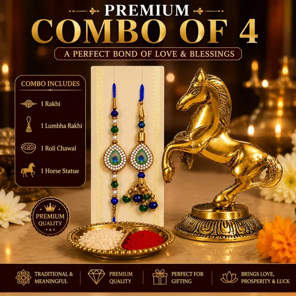 Chhariya_Crafts_Bhaiya_Bhabhi_Bhaiya_Bhabhi_Rakhi_Combo_Gift_Set_Assorted,_Gold,_Gold_Finish,_Jute,_Kundan,_Mauli_Thread,_Pearl,_Yarn_Rakhi,_Chawal_Roli_Pack,_Showpiece__Set_(1_Horse_Statue,_1_Chawal_Roli_Pack,_1_Designer_Lumba,_1_Designer_Rakhi)